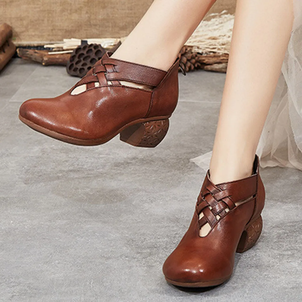 Spring Comfortable Woven Retro Chunky Heels