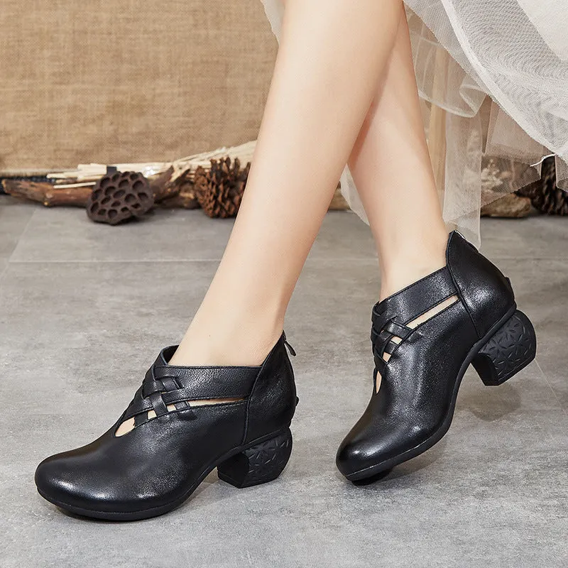 Spring Comfortable Woven Retro Chunky Heels