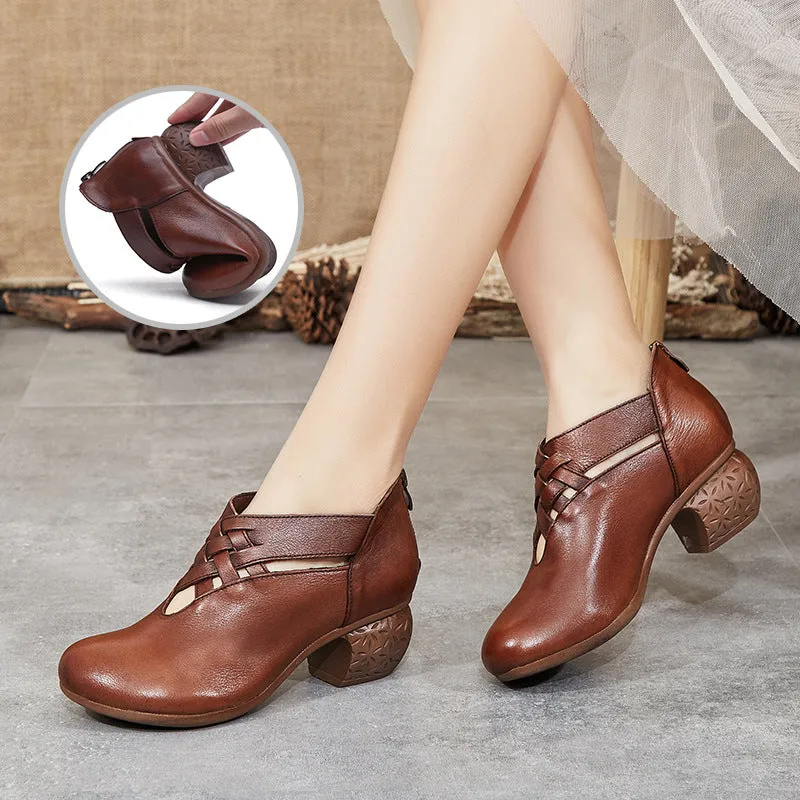 Spring Comfortable Woven Retro Chunky Heels