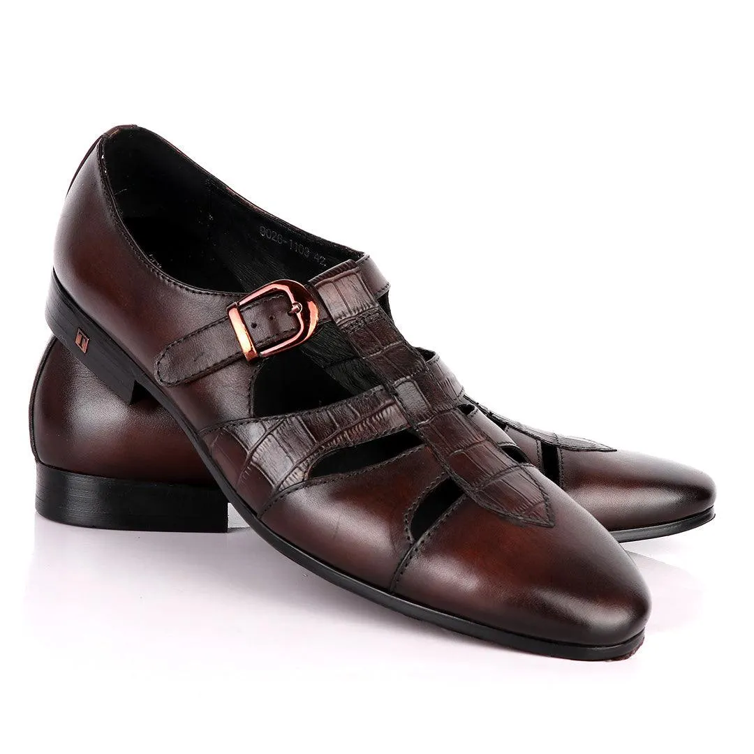 Thom Browne Open Gap Design Coffee Leather Shoe