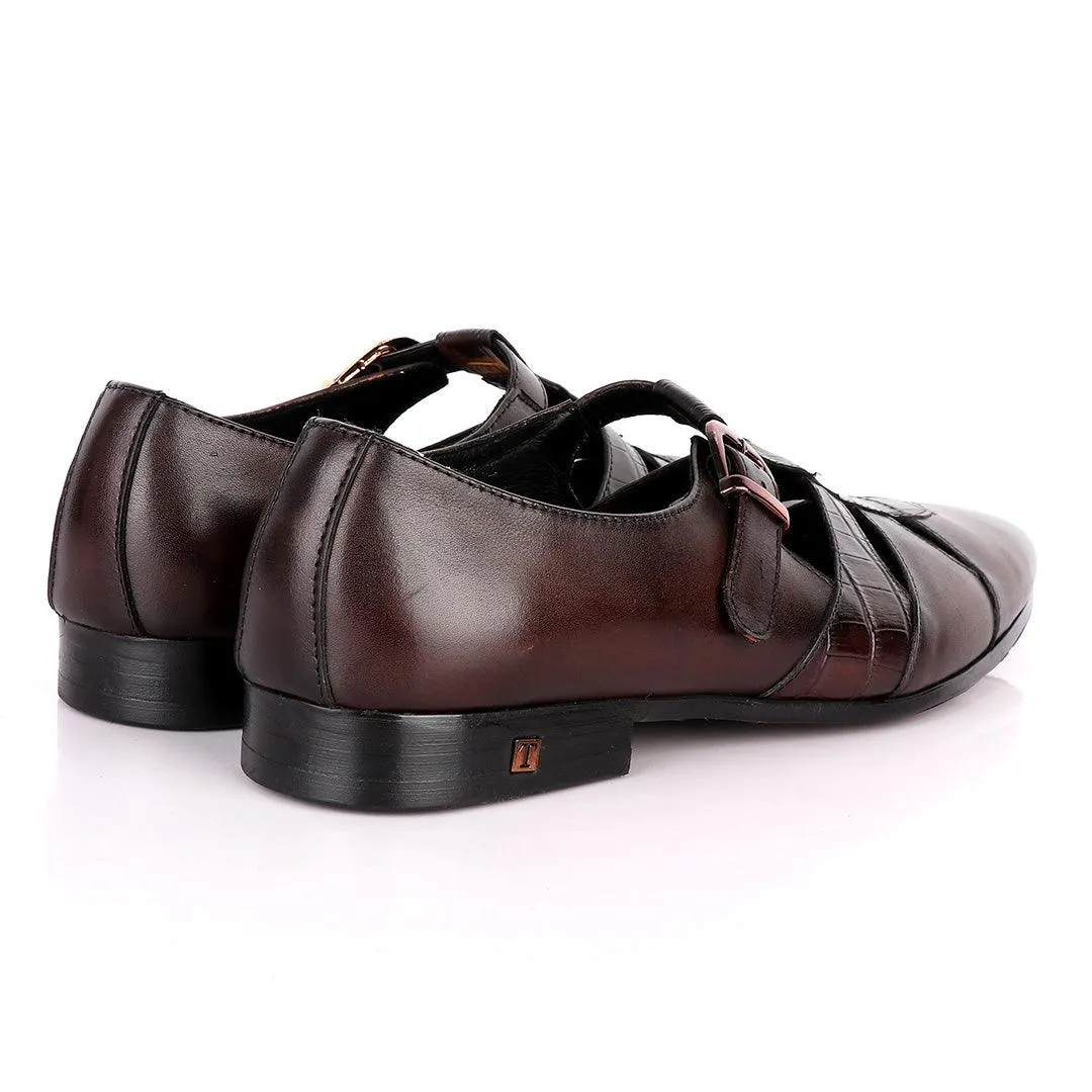 Thom Browne Open Gap Design Coffee Leather Shoe