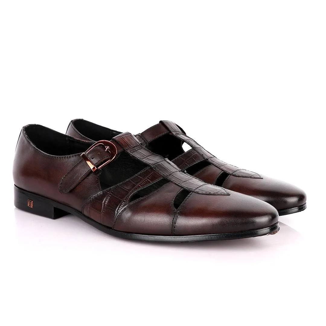 Thom Browne Open Gap Design Coffee Leather Shoe