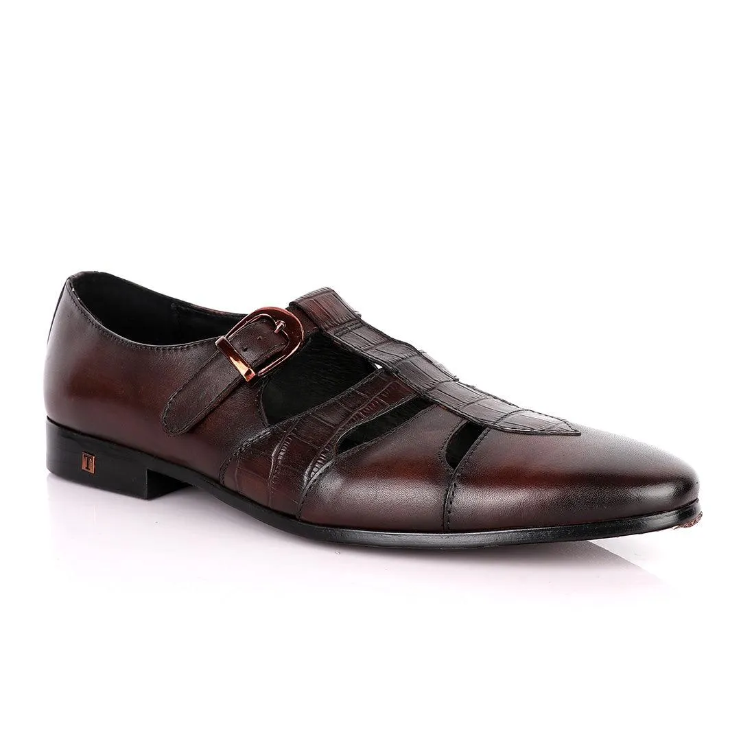 Thom Browne Open Gap Design Coffee Leather Shoe