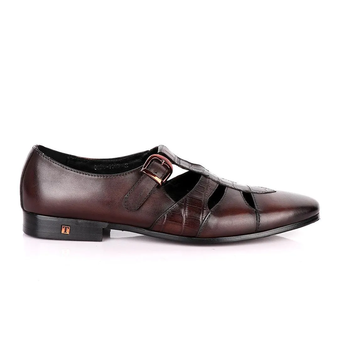 Thom Browne Open Gap Design Coffee Leather Shoe