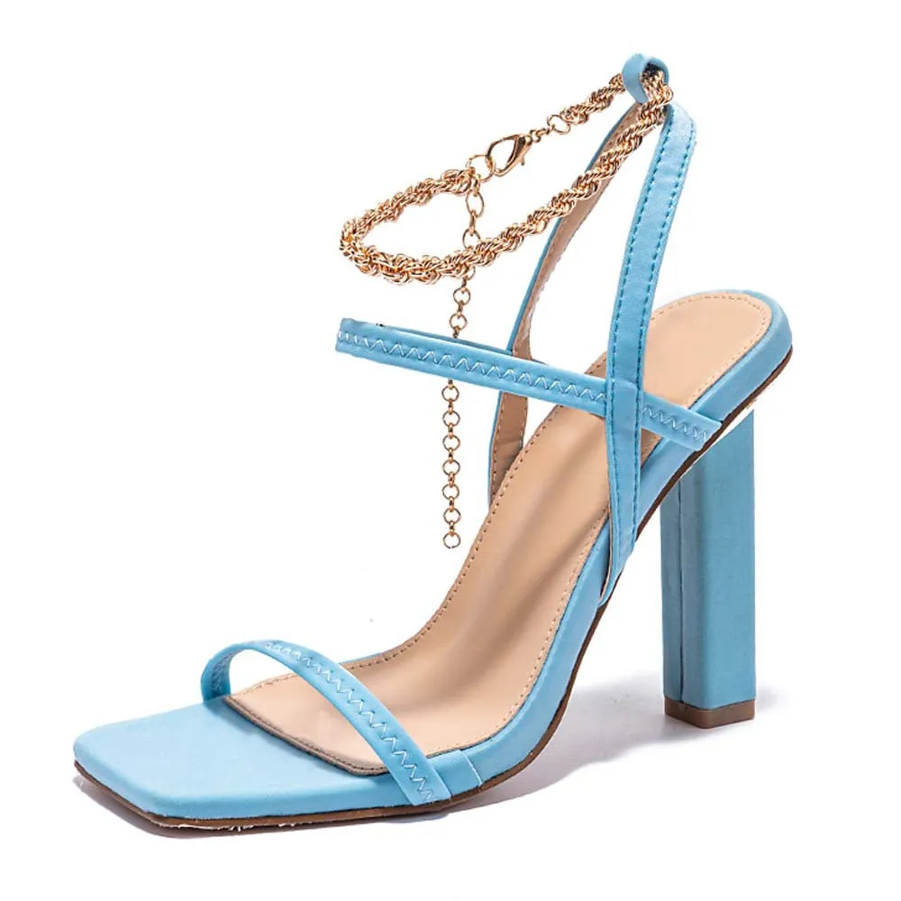 Trendy Square Toe Chain Heels