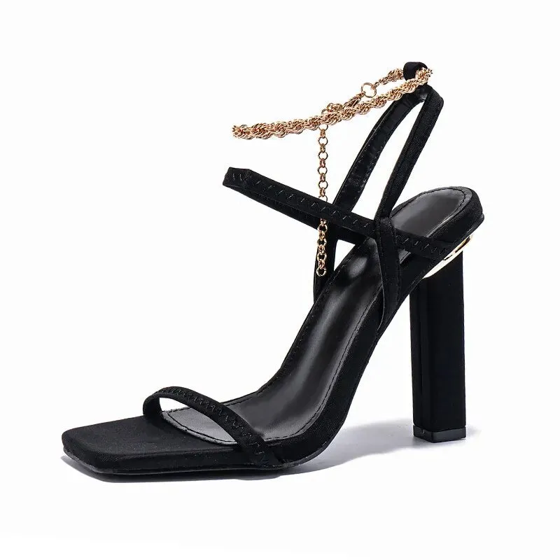 Trendy Square Toe Chain Heels