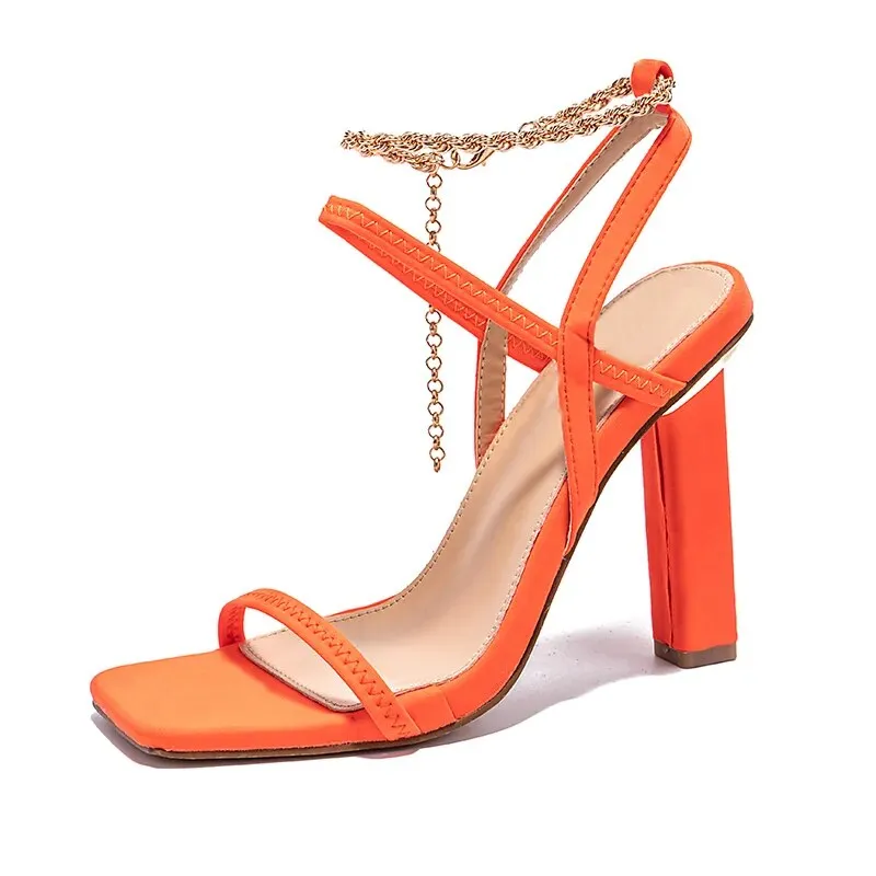 Trendy Square Toe Chain Heels