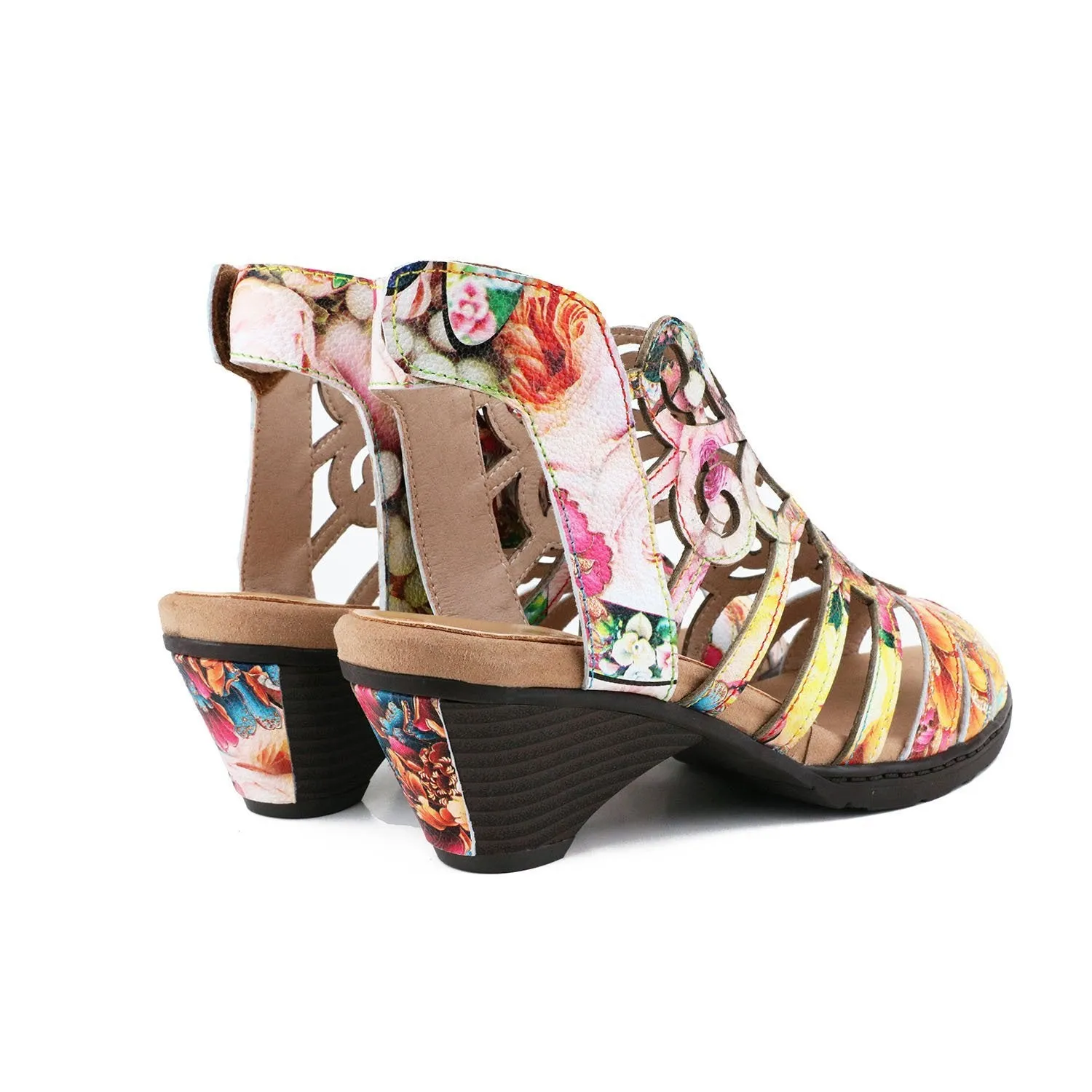 Women summer peep toe flower hollow slingback chunky sandals