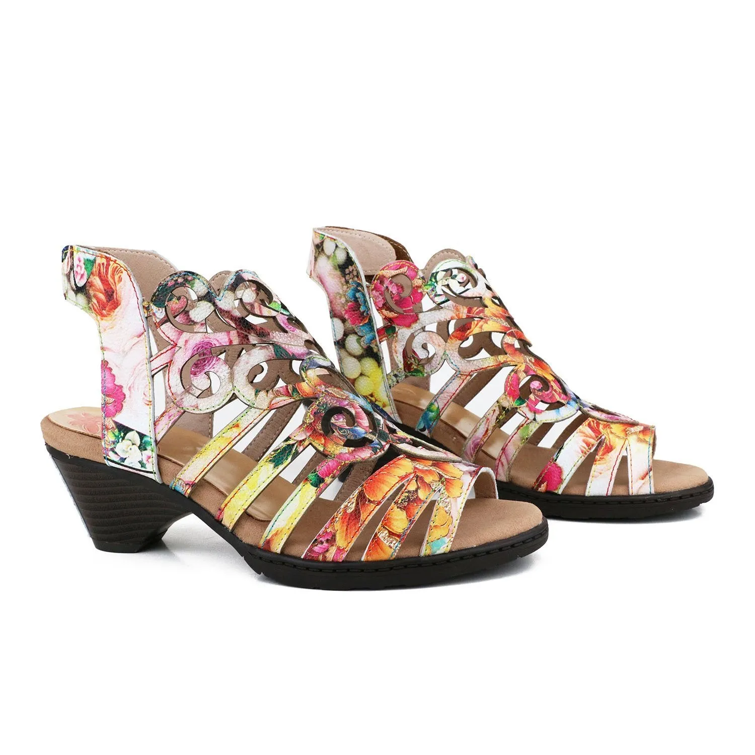 Women summer peep toe flower hollow slingback chunky sandals