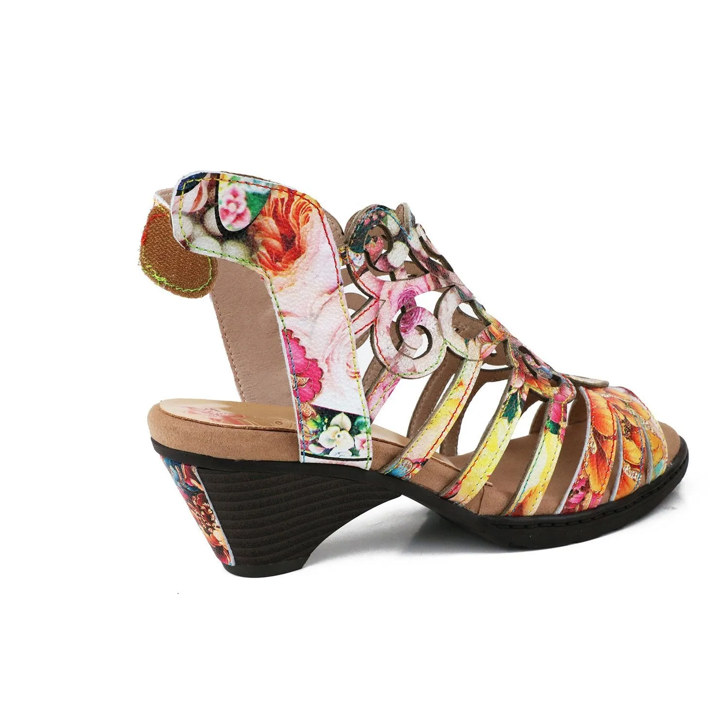 Women summer peep toe flower hollow slingback chunky sandals